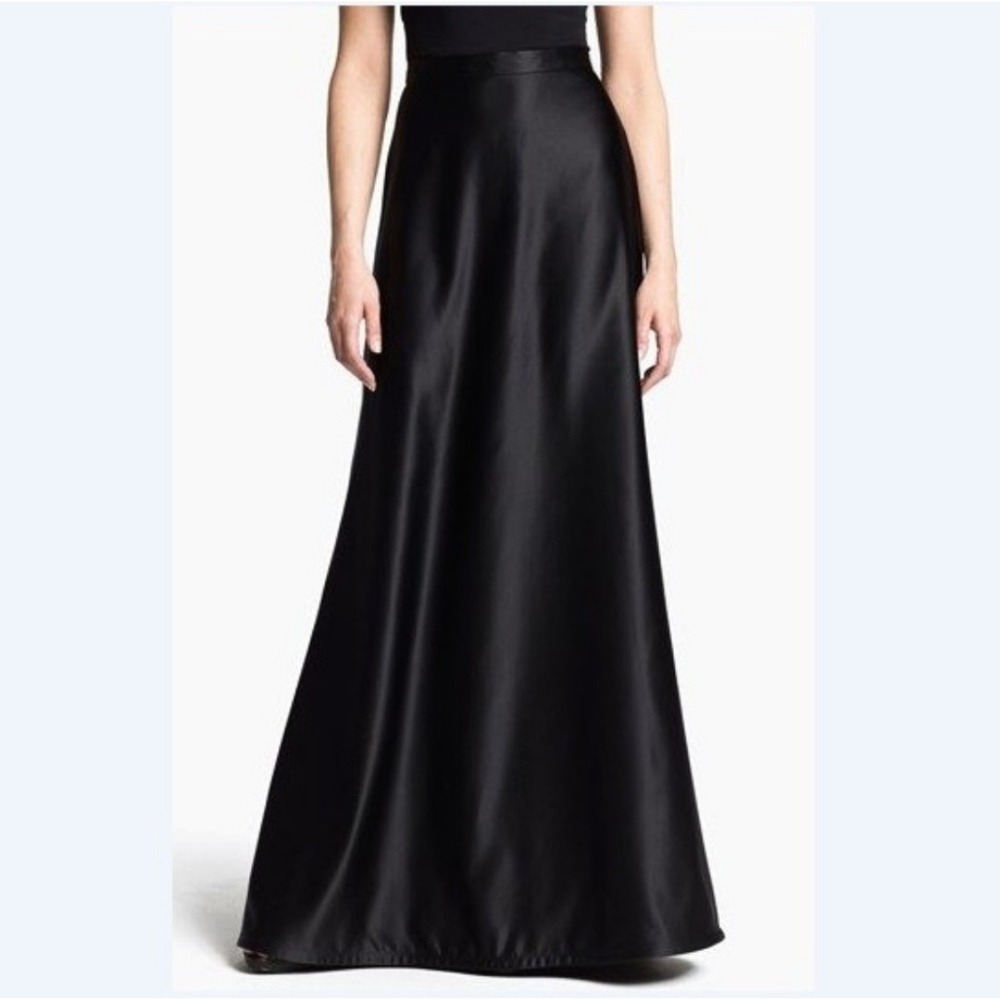 Tadashi Shoji Maxi Skirt Black Satin Formal Evening A-Line Size‎ 14